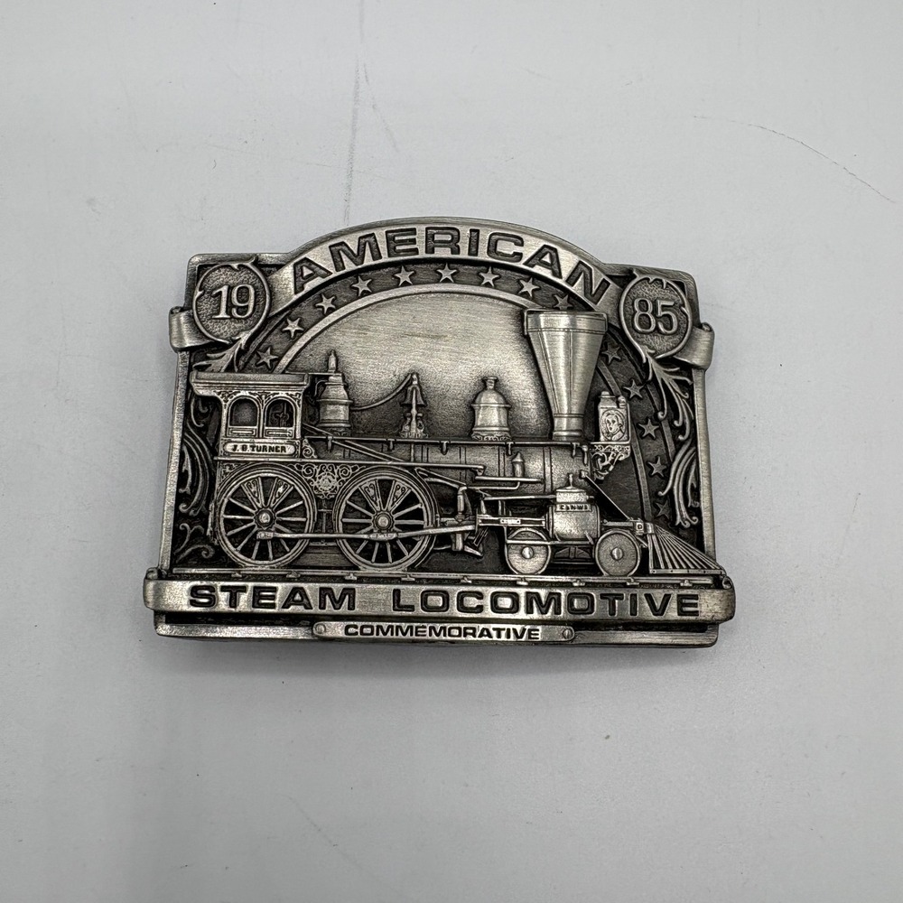 1985 American Steam Locomotive Commemorative Belt Buckle Train Railroad Box B